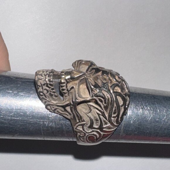 Sterling Silver Flame Skull Ring, Size 12 - Picture 12 of 15
